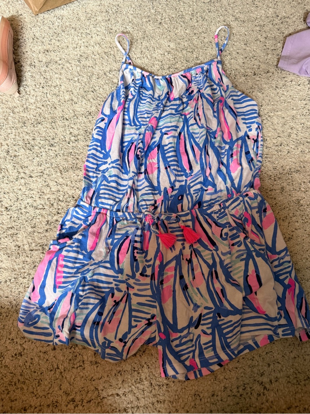 Lilly Pulitzer girls romper pink blue white Euc size XL
